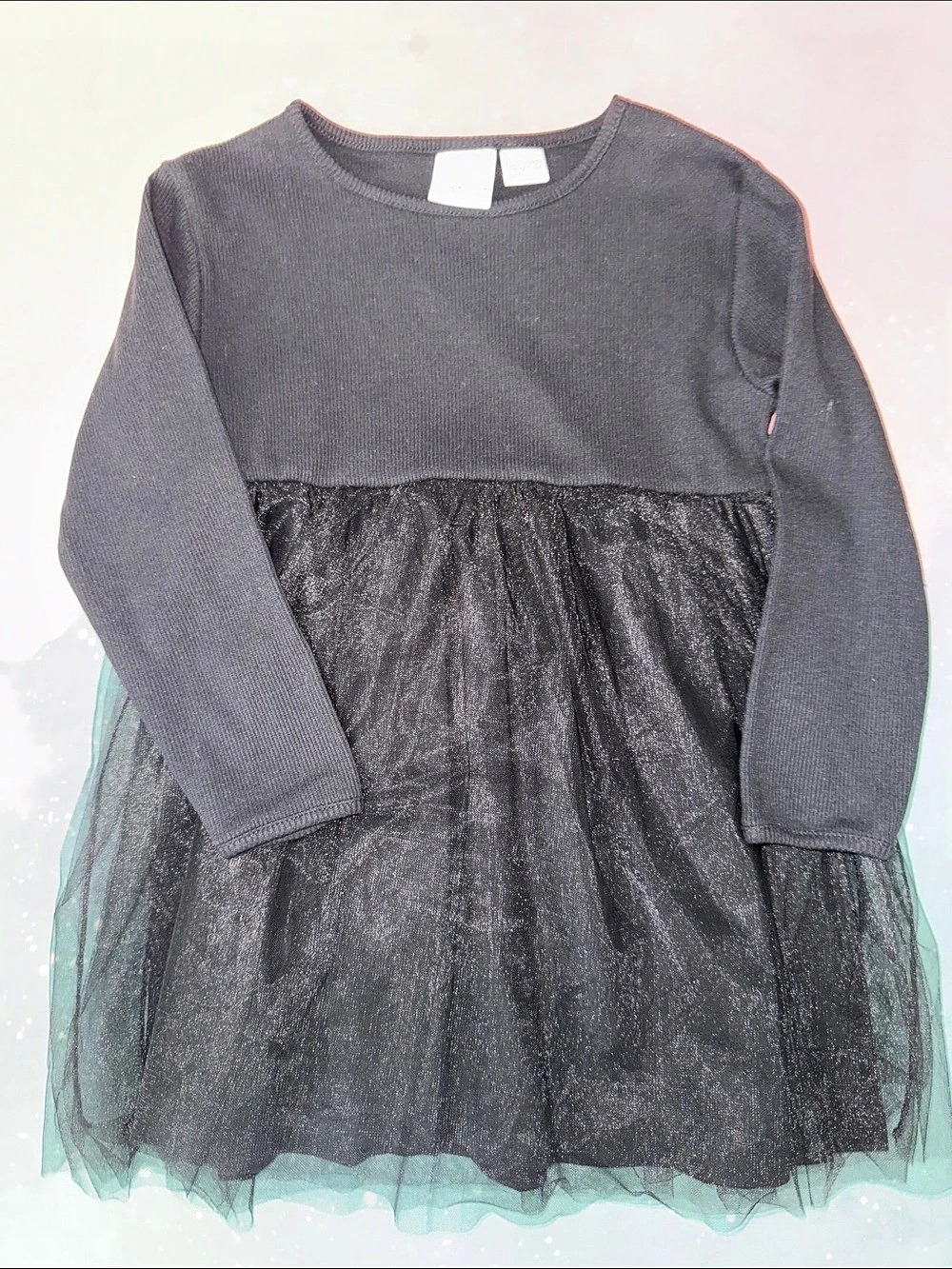 Zara Girls Party Dress Black Jersey tulle Size 3-4Y  New